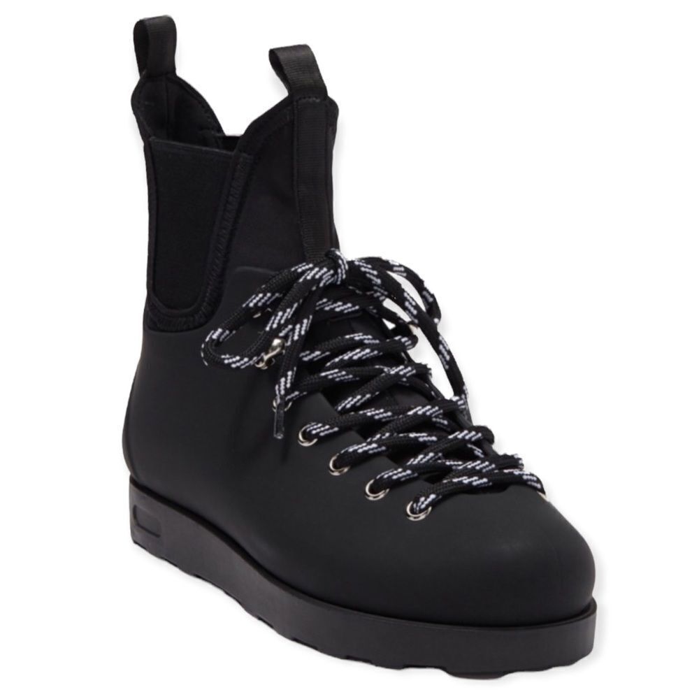 Jeffrey Campbell Black Lace Up Waterproof Tall Ankle Moto Combat Boots NEW
